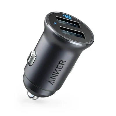 Immagine di Anker Caricabatteria Auto Mini 24 W 4.8 A Doppia USB Metallo, Adattatore PowerDrive 2 Alloy Flush Fit LED Blu, per iPhone XR/XS/X/8/7/6, iPad PRO/Air 2/Mini, Samsung Galaxy, Huawei, Xiaomi