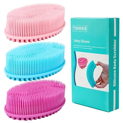 Immagine di TDHDIKE Set di 3 spugnette esfolianti in silicone per il corpo luffa, bambini, donne, uomini, tutti i tipi pelle