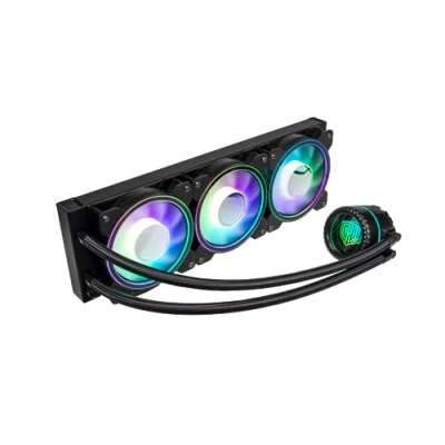 Immagine di Kolink Umbra Void AIO Performance, sistema di raffreddamento a liquido per CPU, illuminazione ARGB, effetto specchio infinito, alluminio, rame, 360 mm, nero