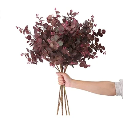 Immagine di SHUOTAO 3 piante artificiali foglie di eucalipto in seta alte 73,7 cm steli rami decorazione composizione floreale, pianta artificiale fattoria interni casa matrimonio vino