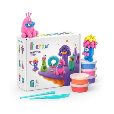 Immagine di Hey Clay Kit di 15 barattoli argilla essiccata all&#039;aria per bambini Set sculture interattive da 3 a 8 anni (Mostri)