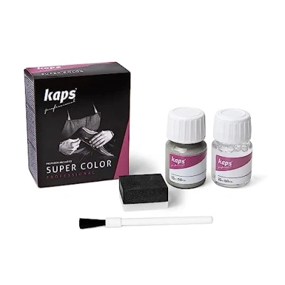 Immagine di Kaps Tinta Super Color + Preparatore (25 ml ognuno), Colorante Professionale per Pelle Naturale, Tela, Ecopelle, Nutre e Ripara le Scarpe in (402 Argento Antico)