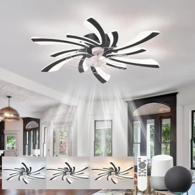 Immagine di KeLuKes Plafoniera Ventilatore Silenzioso Compatibile con Alexa e Google Assistant, 78cm Lampadario Camera da Letto, Motore Dc, Funzione di Memoria Timer Dimmerabile Ventilatore, Nero