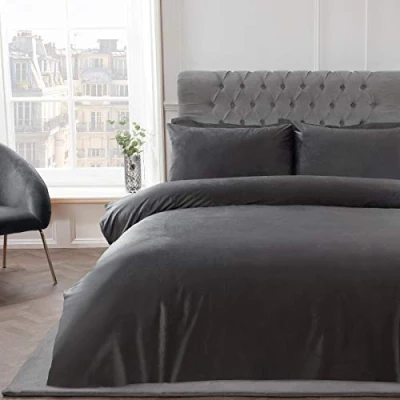 Immagine di Sleepdown Set di biancheria da letto con copripiumino e federe, in velluto opaco, super morbido, facile pulire, per matrimoniale (200 x 200 cm)