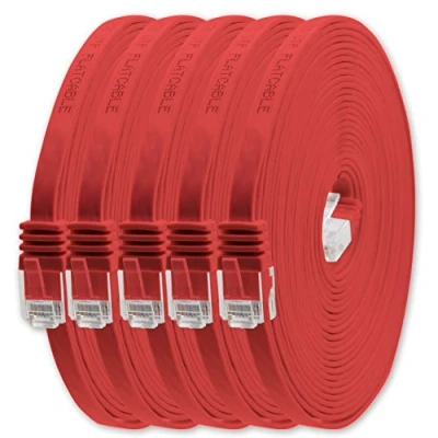Immagine di 1aTTack.de 5m rosso 5 pezzi Cavo di Rete Ethernet Cat6 Piatto Lan Gigabit RJ45 Cat 6 compatibile Cat5 Cat5e Cat7 Cat8