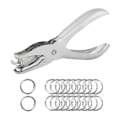 Immagine di SyiXute Perforatore a Foro Singolo,6 mm Pinza,Capacità di Fogli Multipli per Carta A4 Appunti Sottile Cartoline Inviti (Contiene 20 Anelli in Acciaio Inossidabile)