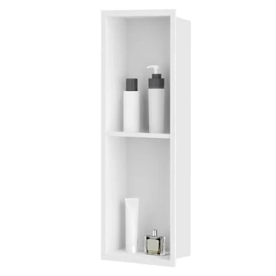 Immagine di sunrik Nicchia Doccia Incasso,Nicchia da parete in acciaio inox,Ripiano Mensole Bagno，Nicchie Bagno Doppio Strato 60x20x10cm,Bianco