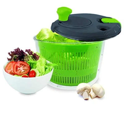 Immagine di Nerthus Centrifugatrice d&#039;insalata da 20 cm Diametro, con Chiusura di Sicurezza e 2 uscite/entrate per Liquido, Colore Verde Trasparente