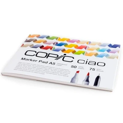 Immagine di COPIC Ciao Marker Pad, 50 fogli di carta per pennarelli, formato DIN A5, 75 g/m², bianco ultra bianco, senza acidi, cloro