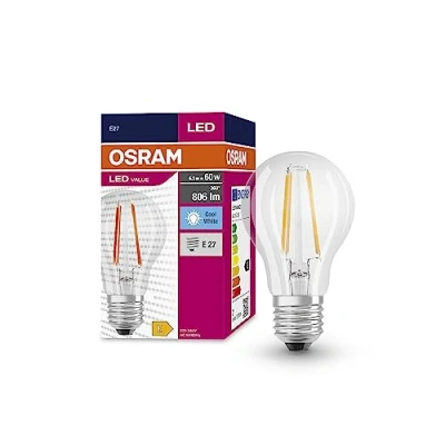 Immagine di OSRAM Valore a stella LED Classic A60 per socket E27, forma di pera, FIL, lumen 806, bianco freddo, 4000k, sostituzione lampadine da 60w convenzionali, non dimmerabile, 10 pacchetti