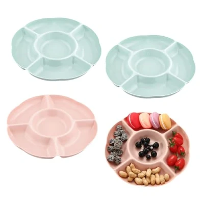 Immagine di Chstarina Vassoio per Snack con Scomparti, Piatti Frutta, di Plastica Riutilizzabili, Alimenti, Caramelle Frutta Secca, 4 Pezzi