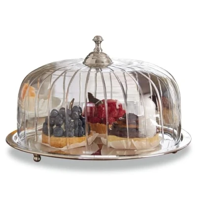 Immagine di LOBERON campana allaire Piatto Per torte con base e In vetro Accessori da forno acciaio inox ø 28,5 cm, trasparente/argento
