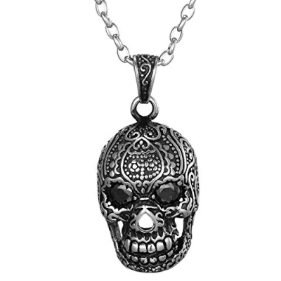 Immagine di DonDon Collana da Donna 70 cm Ciondolo a Forma di Cranio Teschio in Acciaio Inossidabile Contenuto Sacchetto