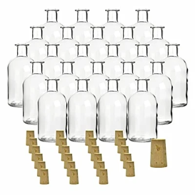 Immagine di gouveo Set 24 Bottiglie in Vetro da 250 ml Farmacia con Tappo Sughero Bottiglia Rotonda Riempire Vuota per Liquore, Olio, Aceto (AFRT250SKE)