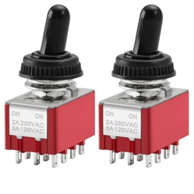 Immagine di Heschen MTS 402 ON 4PDT 12 Pin, 2A 250V, 5A 120V, con copertura impermeabile, confezione da 2