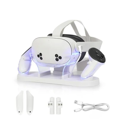 Immagine di Dock di ricarica per MetaQuest 3S/Quest 3, rapida con indicatore LED, stazione USB C console VR e controller tattile (Bianco)