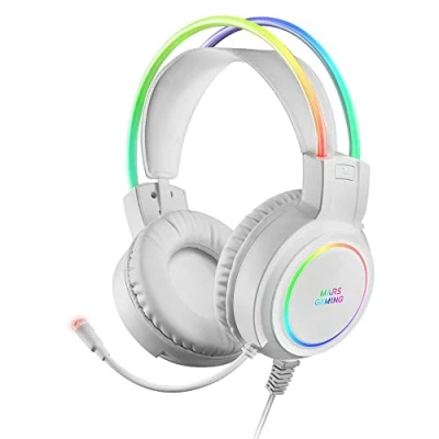 Immagine di Mars Gaming MHRGBW, Cuffie Chroma RGB Flow, Microfono Professionale, Suono Spaziale, Bianco