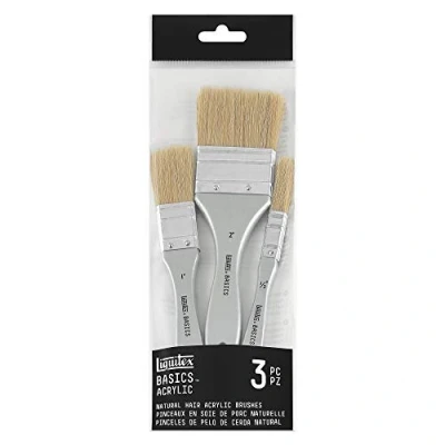 Immagine di Liquitex Basics Set 3 Pennelli Setole Naturale Di Maiale manico corto Piatti Misure 1/2&#039;&#039;, 1&#039;&#039; E 2&#039;&#039;
