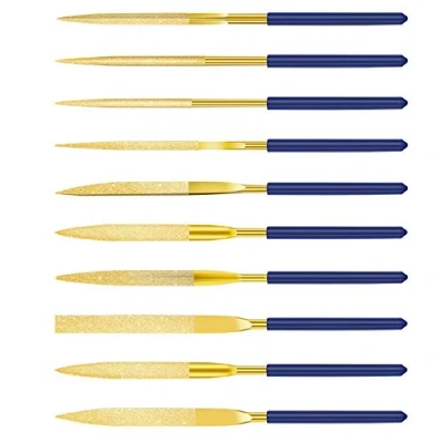 Immagine di Dylan EU Set di 10 Lime Diamantate Mini Diamond Files, 140 mm, per Metallo Morbido, Pietra e Plastica, Blu Oro
