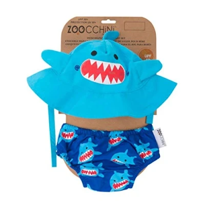 Immagine di Zoocchini Set Baby Costumino Contenitivo e Cappellino, Multicolore (Squalo), M (6 12 mesi), 1 unità,
