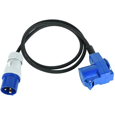 Immagine di Electraline 46150 Prolunga Industriale 1.5 M in Gomma H07RN F con doppia presa (1 IEC + 1 Schuko), Spina a 3 Poli CEE Adatta per Camper, Campeggio, Caravan, Barca, cantiere, IP44, Nero