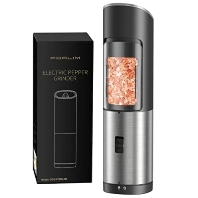 Immagine di FORLIM Set macina sale e pepe elettrico a gravità, macinapepe automatico con granulometria regolabile, comando una sola mano, per cucina, ristorante barbecue, confezione da 1, nero