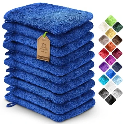 Immagine di NatureMark Confezione da 10 guanti bagno in spugna, salviette 100% cotone, 15 x 21 cm, di colore Blu reale