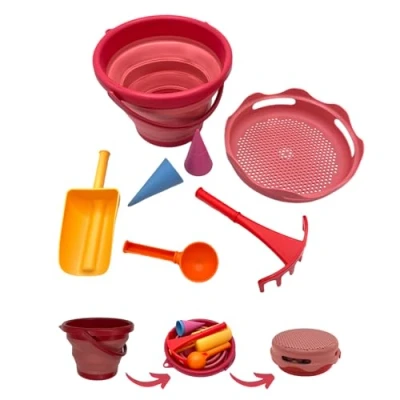 Immagine di Schildkröt 7in1 Set da Gioco di Sabbia, Innovativo, Compatto e Salvaspazio, Secchio Pieghevole 3 Litri con 6 Giochi Sabbia per Scavare, Modellare, Setacciare Rastrellare, 970245