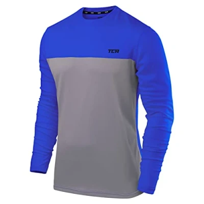 Immagine di TCA Element Maglia Uomo da Corsa a Manica Lunga Traspirante Maniche Lunghe con Tecnologia Quickdry Grigio/Blu, XL