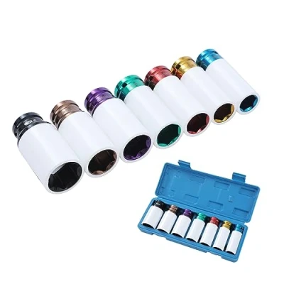 Immagine di TOPWAY 1/2&quot; Set di Chiavi a Bussola per Cerchi in Lega 7 Pezzi 17/19/21/22/23/24/27mm, Acciaio al Cromo Vanadio, Parete Sottile Dado Ruota Avvitatore ad Impulsi