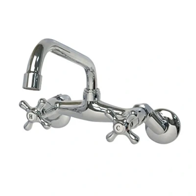 Immagine di PHASAT Classic Leva Ponte Rubinetto Doppio Manico Foro Miscelatore Monocomando Per Lavello in Ottone Cromato HN82