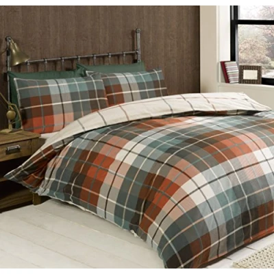 Immagine di Rapport, Lomond, Set Copripiumino a Quadri, in 100% Cotone Spazzolato, Colore: Terracotta, per Letto Super King Size