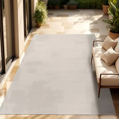 Immagine di Paco Home Tappeto Per Esterno Balcone Terrazza Cucina Monocolore Mélange, Dimensione:200 cm quadrato, Colore:Ivoire