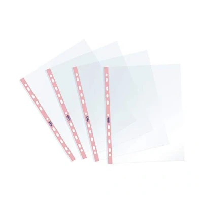 Immagine di Favorit, Buste Perforate, 25 Pezzi, 22 x 30 cm, Banda Colorata Rosa Pastello, Trasparenti e Lucide, Alto Spessore