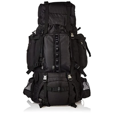 Immagine di Amazon Basics Zaino da escursionismo con telaio interno e cerniera antipioggia, 75 L, Nero
