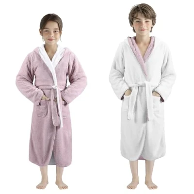 Immagine di HOMELEVEL Accappatoio Invernale Bambino Ragazzo Vestaglia con Cappuccio Tasca Bambina Ragazza Accappatoi Bambini Tessuto Sherpa Reversibile