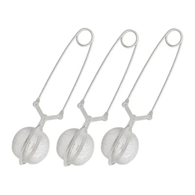 Immagine di Relaxdays Set Infusore tè, 3 Pinze con Filtro a Uovo, in Acciaio, Sfera, Tazze &amp; Bicchieri, Maglie Fine,Ø 4 cm,Argento, Inox
