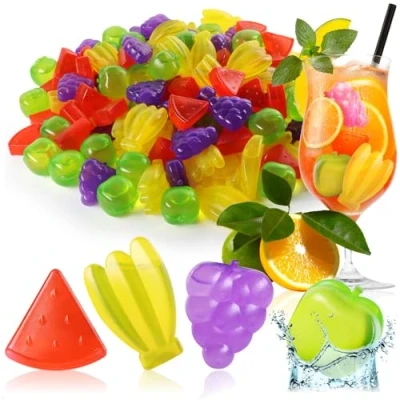 Immagine di COM FOUR® cubetti di ghiaccio riutilizzabili 120x in design accattivanti, per feste colori vivaci (120 pezzi frutta)