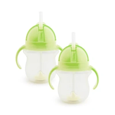 Immagine di Munchkin Click Lock Tip &amp; Sip Straw Cup Set, Baby Toddler Sippy Cups with Straw, BPA Free Leakproof Dishwasher Safe Weighted Childrens Bottles 7oz/207ml, 2 Pack, Green, Green