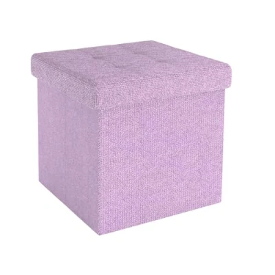 Immagine di INTIRILIFE sgabello pieghevole 30x30x30 cm in rosa Cubo di seduta con coperchio e vano portaoggetti tessuto incavi poggiapiedi richiudibile cassetto