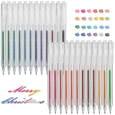 Immagine di EooUooIP 24 Penne gel Glitterate,Penne Colorate,Penne Metallizzate con Inchiostro ad Asciugatura Rapida,set di in retrattili da 1,0 mm,per diari colorare disegno,ufficio,scuola