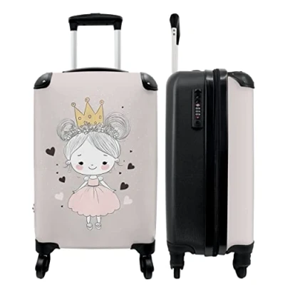 Immagine di NoBoringSuitcases.com® Valigie Bagaglio a mano Trolley Valigia rotelle da viaggio piccola con 4 ruote Principessa Ragazza Cuori Corona Rosa di bordo