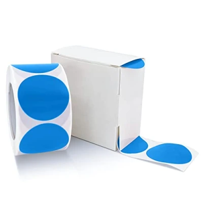Immagine di Adesivi rotondi, 25 mm, blu, autoadesivi, piccoli punti adesivi, per codificare i colori, rimovibili, resistenti alle intemperie, con scatola dispenser, 500 pezzi