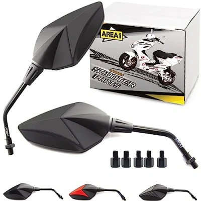 Immagine di Area1 Specchietti Specchietto Omologato Universali Retrovisori per Scooter (2xM8 filetto destro+1xM8 sinistro) compatibili con Sym Niu KSR