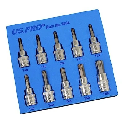 Immagine di Bergen 10 pezzi Set di bussole S2 Torx, chiave a bussola 3/8 lunghezza 48mm T10 T55 BER1176
