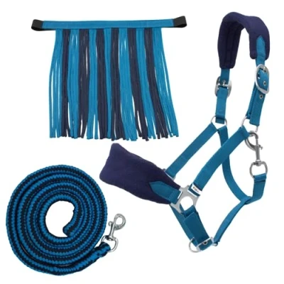 Immagine di PFIFF 103103 Set di 3 cavezze Sunny, con cavezze, Maglia e Frangia per Mosche, Personalizzabili, Blu Chiaro, Pony