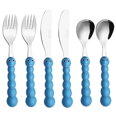 Immagine di EXZACT Bambini Posate Acciaio Inox 6 pezzi/posate bimbi 2 x forchetta, coltelli, Cucchiai Cena (Bruco 6)