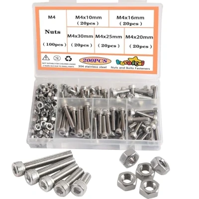Immagine di huruirui M4 Bulloni e Dadi Viti Acciaio inossidabile 304 300PCS Inox Hex Socket Kit Macchina Con Scatola di Durevole Perfetto per uso Interno ed Esterno