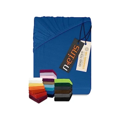 Immagine di npluseins Lenzuolo con angoli elasticizzati, classico, in jersey, 100% cotone, 159,192, 140 x 190 200 cm, colore: blu reale