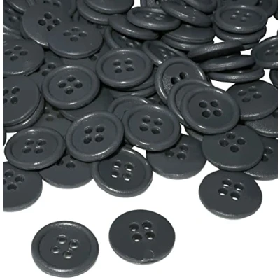 Immagine di AERZETIX C56512 Set di 100 bottoni per cucire rotondi Ø15x3mm 24L L24 con 4 fori colore grigio antracite in plastica apertura 2mm merceria cucito abbigliamento moda maglia decorazione